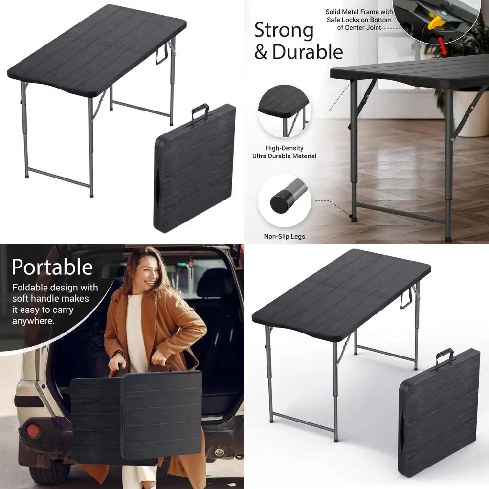 

Регулируемый по высоте складной стол с ручкой, стальными ножками, сверхпрочный, портативный, идеально подходит для обедов, вечеринок, свадеб, пикников, использования в помещении