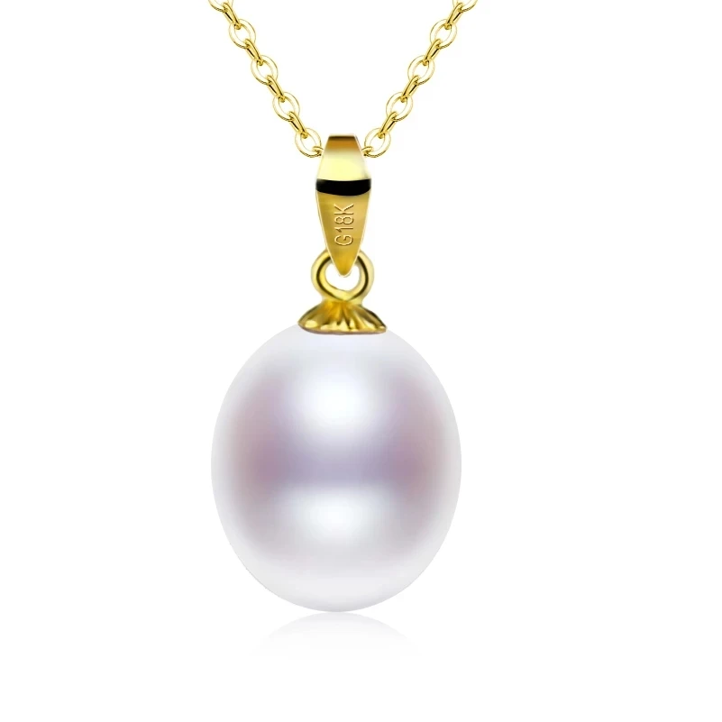 XF800 18K Gold Pure Natural Freshwater Drop Pearl Pendant Necklace Au750 Fine Jewelry Women Party Gift 925 Silver Chain D221