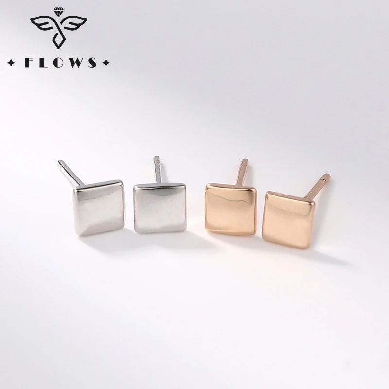 

FLOWS S925 Sterling Silver Geometric Square Earrings 2022 For Women Korean Simple Stud Earrings 14K Gold-Plated Silver Earrings