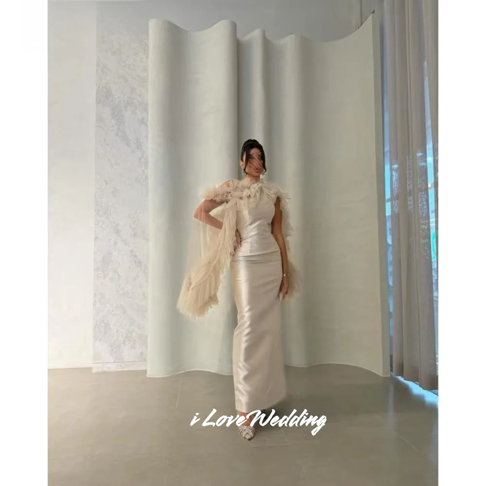 

Woman Strapless Evening Dresses 2025 Satin Shawl Mermaid Backless Ankle-Length Pleated Prom Dress Wedding Party Dress Customized