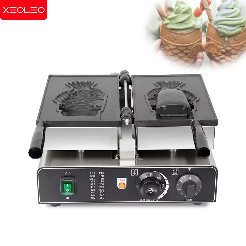 XEOLEO Taiyaki Maker One PCS Big Open Mouth Fish Shape Taiyaki Ice Cream Waffle Maker 1400W Taiyaki Fish Maker Electric/GAS