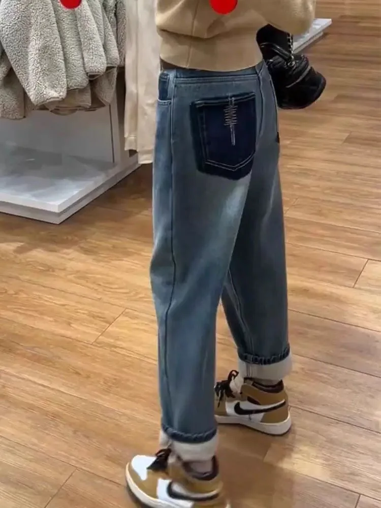 レトロハイウエストルーズハーランジーンズレディースプラスサイズ梨体型体型スリムデニムパンツ秋新作大きいサイズ