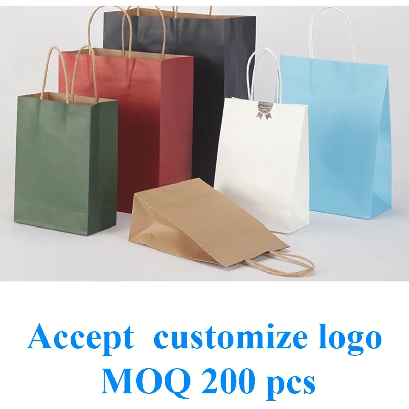 

20 pcs black/white/brown/pink/blue/yellow color kraft paper bag with handles Festival gift bag High Quality shopping bags