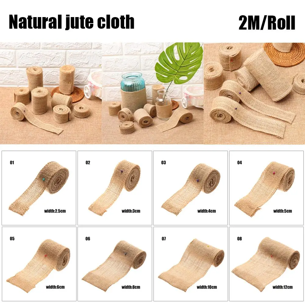 1 Roll 2M Natural Color Party Supplies Home Decor Bag Wrapping Jute Burlap Ribbon Gift Packing Wedding Decoration