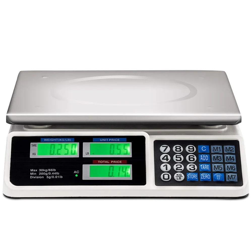 

Electronic Price Computing Scale LCD Digital Commercial Food Meat Weighting Scale 66 Ib Capacity