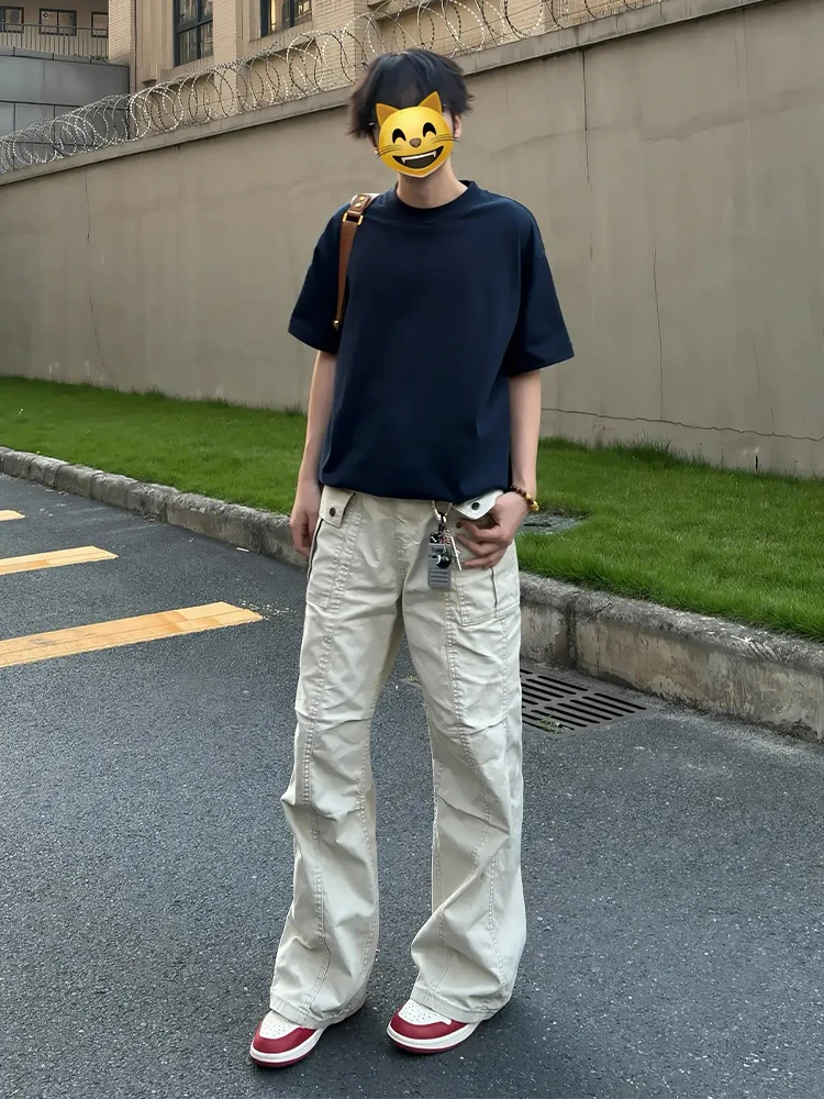 

Мужские летние тонкие джинсы в стиле ретро, свободные прямые брюки-клеш, трендовый бренд для уличной моды