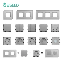 BSEED-Interruptor de botón mecánico de 1/2/3 entradas, interruptor de luz, función de parte, marco de cristal, enchufe de pared de la UE, pieza de bricolaje, Combinación libre