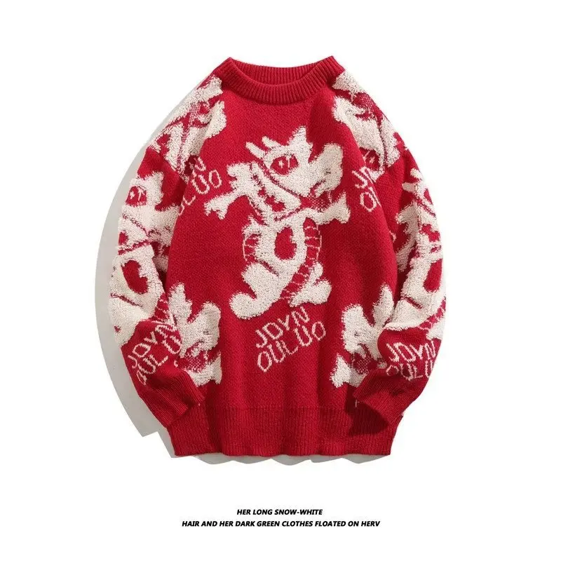 Sweater grafis leher O anak muda, pullover lengan panjang leher O, Sweater musim dingin pasangan Tahun Baru Valentine