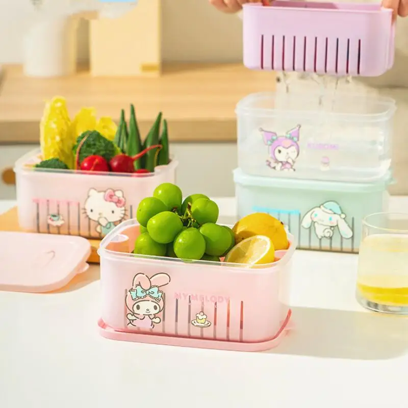 

Сливная корзина Sanrio Hello Kitty Kuromi, бытовой холодильник с героями мультфильмов, коробка для свежих продуктов Bento, красивая кухня с крышкой, сливная корзина