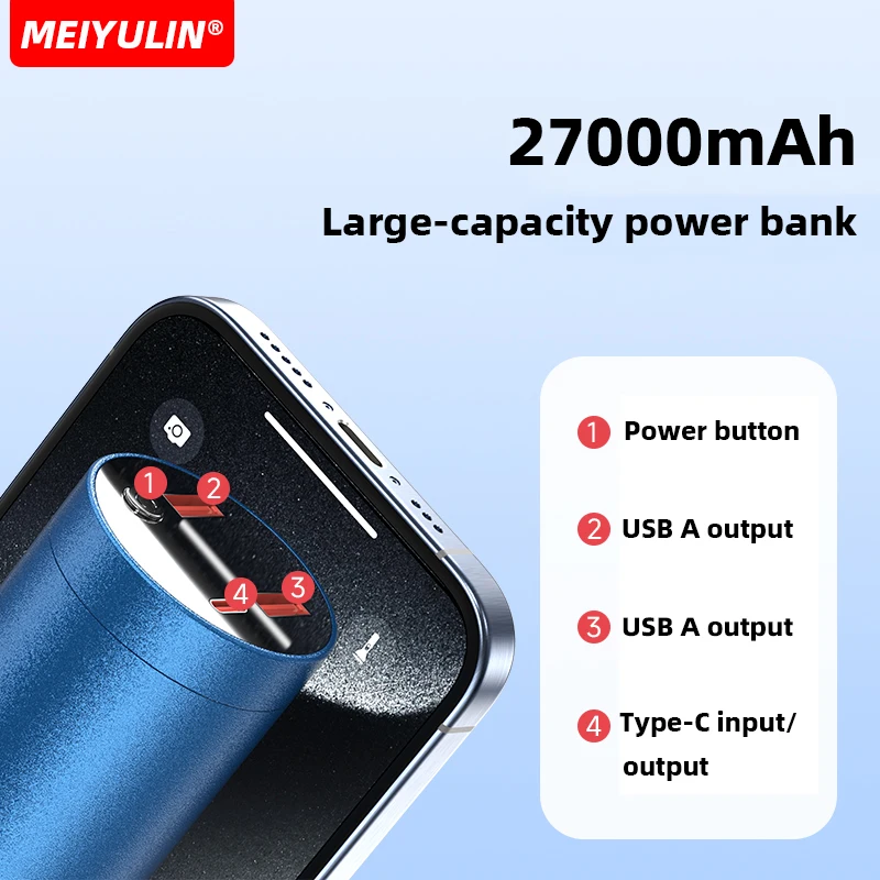 27000mAh Large Capacity Power Bank Portable USB C Fast Charging External Mobile Battery For iPhone 15 Samsung Xiaomi Powerbank