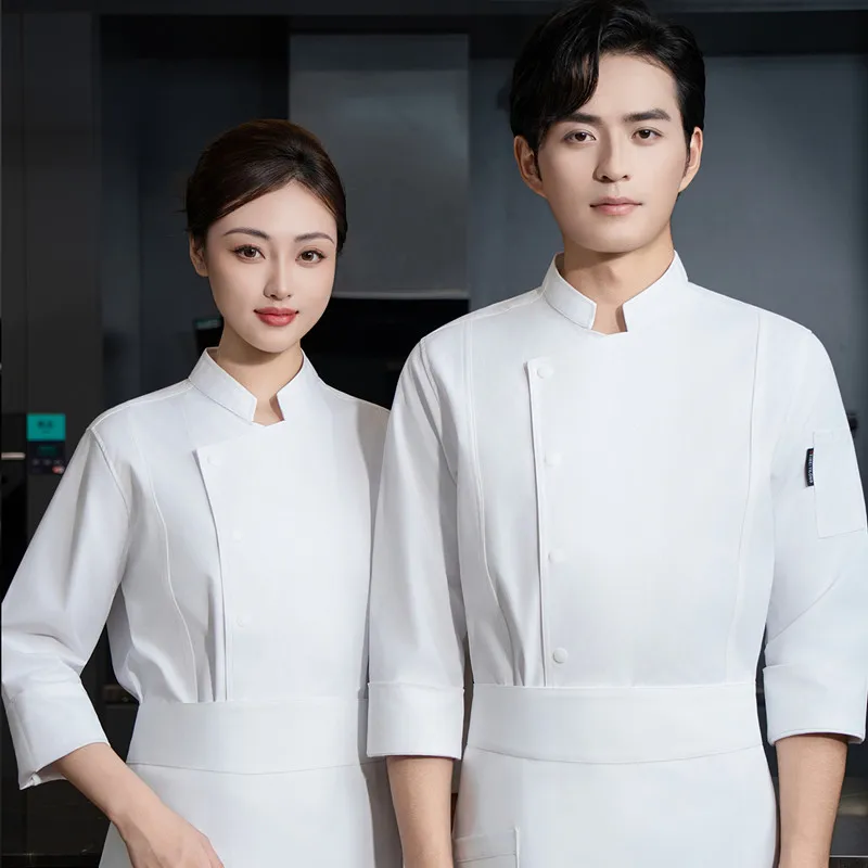 冬男性キッチンジャケット長袖クックウェアシェフ制服レストランプロフェッショナルキッチンコスチュームデザイナーシェフコートウェイター
