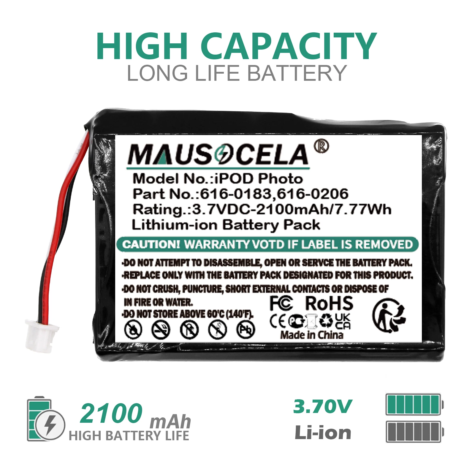 

2100mAh Battery For Apple:616-0183,616-0206,616-0215,AW4701218074,ICP0534500,iPOD 4th Generatio,A1099,A1059,iPOD 4th Generation