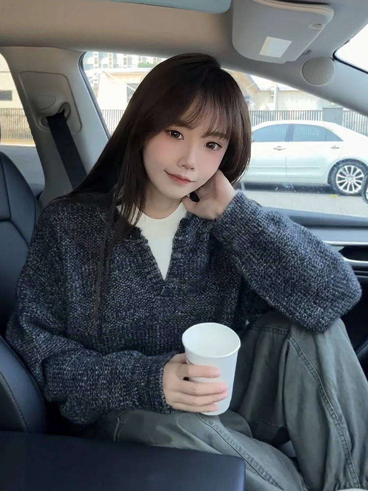 

Мужской вязаный свитер в стиле ретро в американском стиле с V-образным вырезом, ленивый слэ, осенний дизайн, тяжелый вес, модный с...