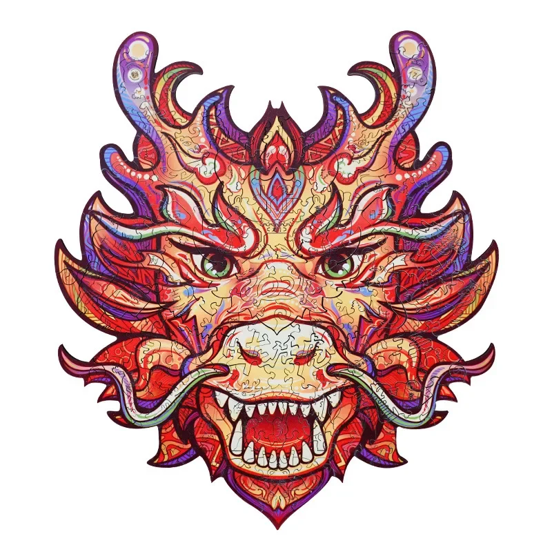 Chinese dragon special-shaped puzzle twelve zodiac wooden dragon year national tide gift