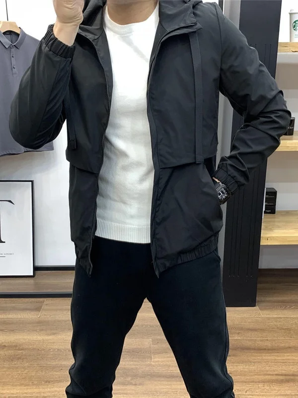 

Spring Autumn New Pure Color Casual Workwear Jaet for Men Trendy Korean Sle Hooded Versatile Slim Fit Youth Jaet