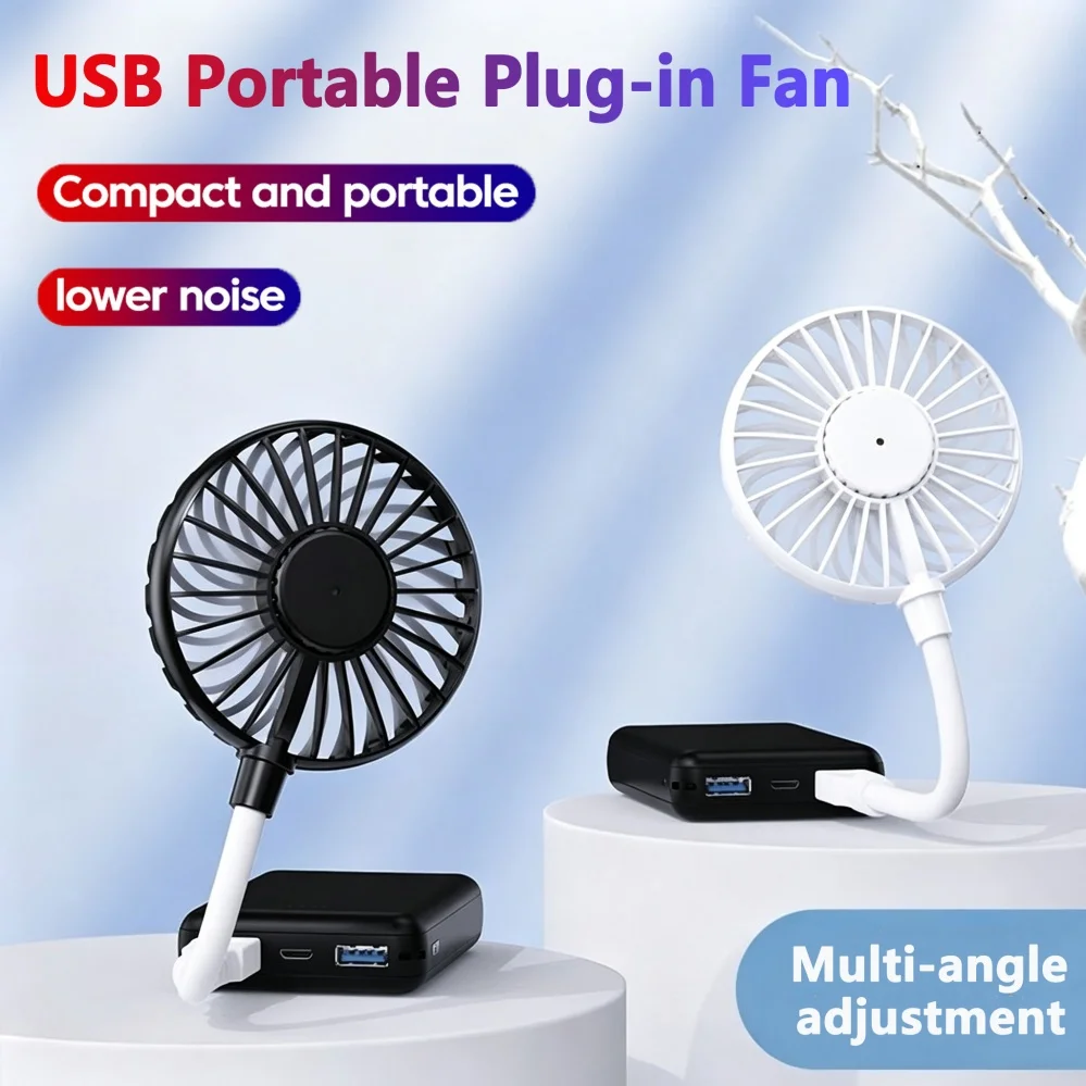USB Plug-in Portable Mini Fan DC5V/1A Flexible Neck Bendable USB Plug Fans For Power Bank/Laptop Power/Charger Power/USB Devices