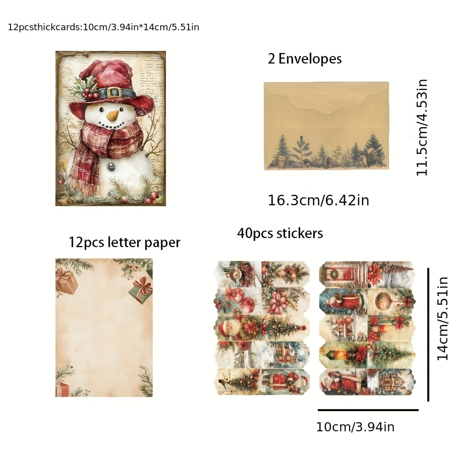 12 بطاقة + 12 ورق حروف + 2 ظرف + 40 ملصقًا مانع للتسرب لعيد الميلاد أنماط تحت عنوان بطاقة بريدية مناسبة للحرف اليدوية وديكور الألبوم #2