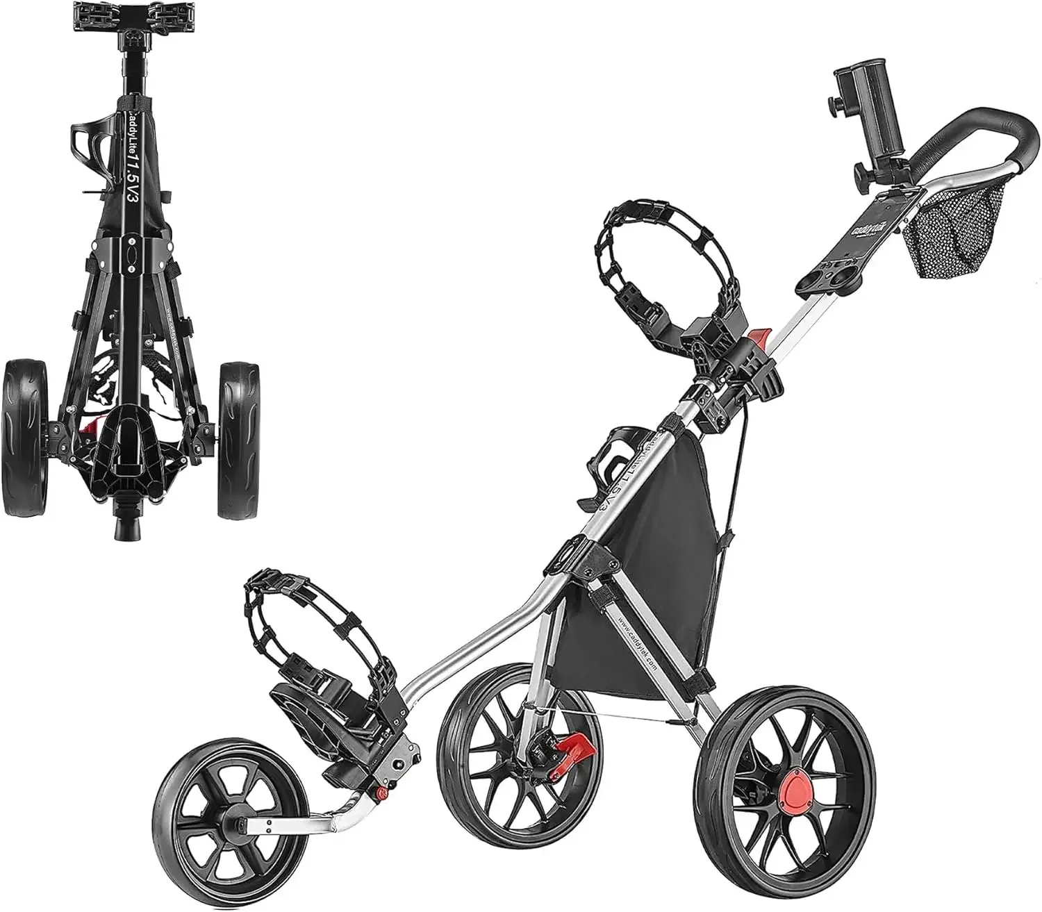 CaddyLite 11.5 V3 3 Wheel Golf Push Cart - SuperLite Deluxe, Lightweight, Easy To Fold Caddy Cart Pushcart