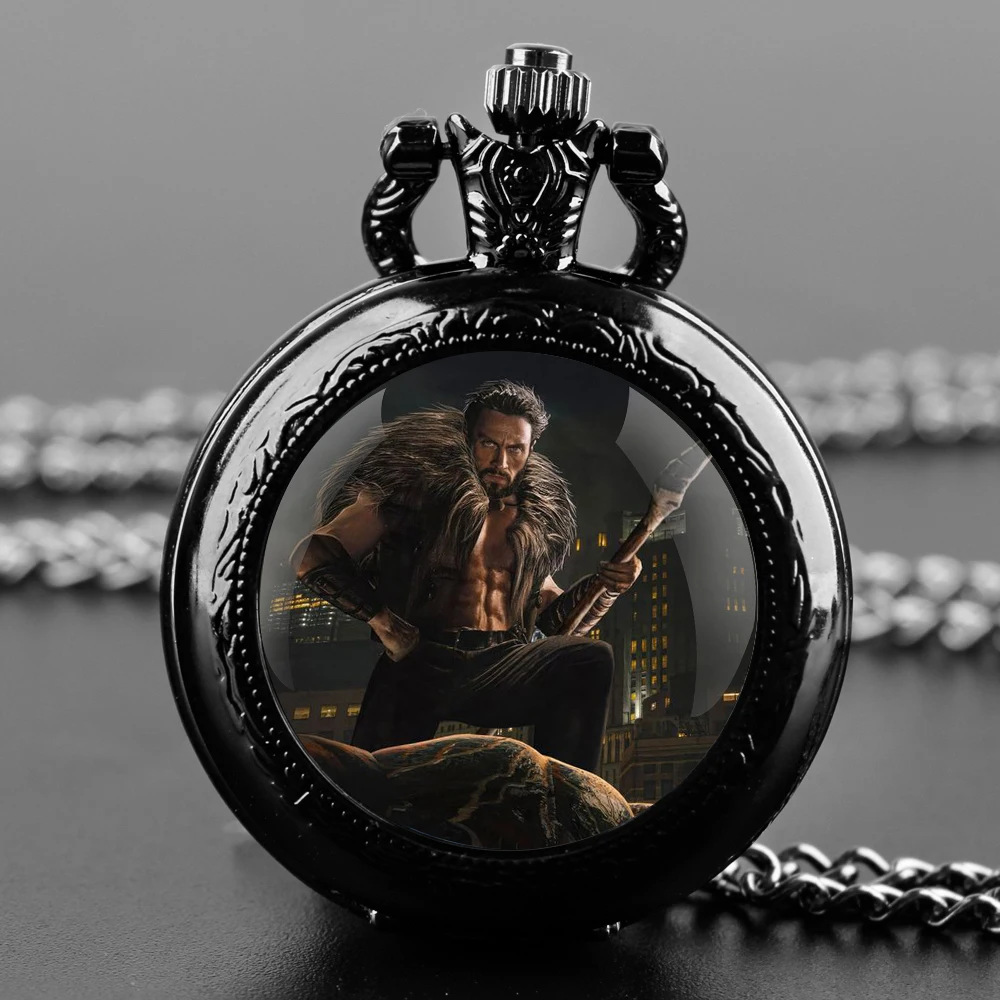 Movie Design Glass Dome Vintage Arabic Numerals Quartz Pocket Watch Necklace Pendant Clock Chain Mens Boys Gift