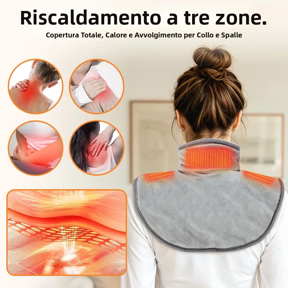 Scaldaspalle Elettrico USB con 3 Livelli di Calore 45-65℃, Termoforo per Collo e Spalle, Ideale per Ufficio e Casa, Morbido e Caldo