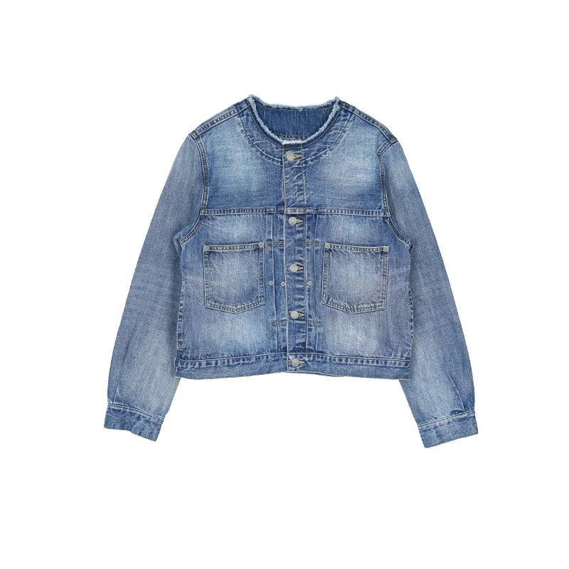 

Женская джинсовая куртка из хлопка в винтажном стиле с эффектом выцветания, повседневная, для ранней осени