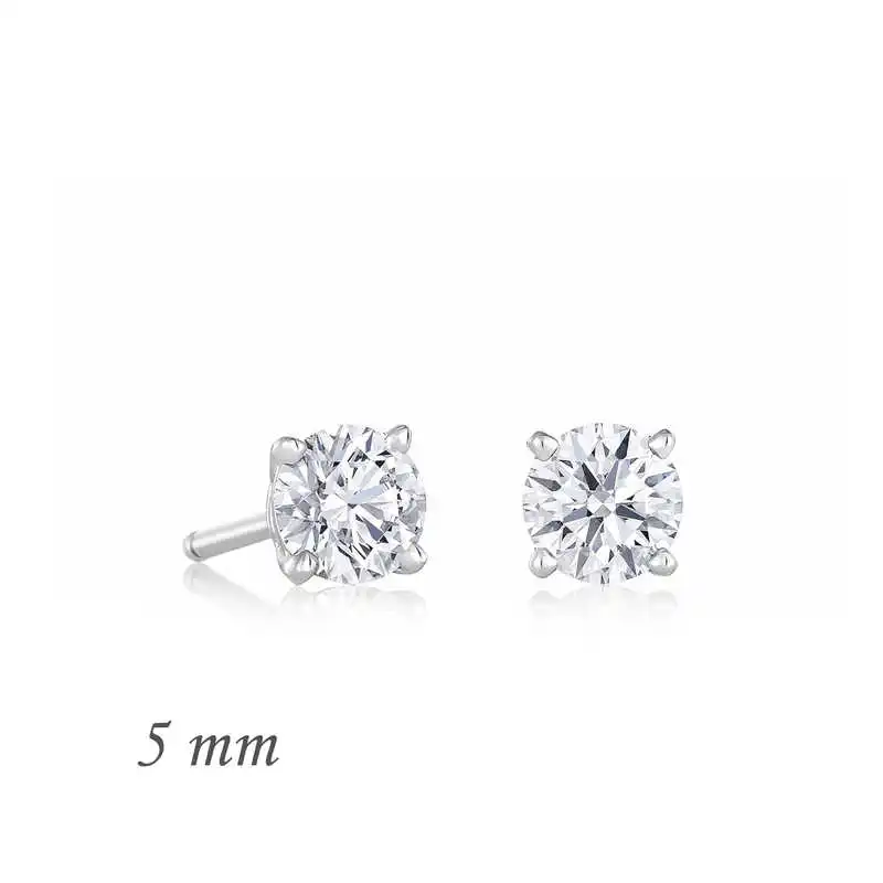 Silver Round Solitaire Zircon Earrings - 5 mm Zircon Stone 925 Sterling Women for Jewelry Wedding Party Birthday Gift - Box - Fashion Girl Accessories