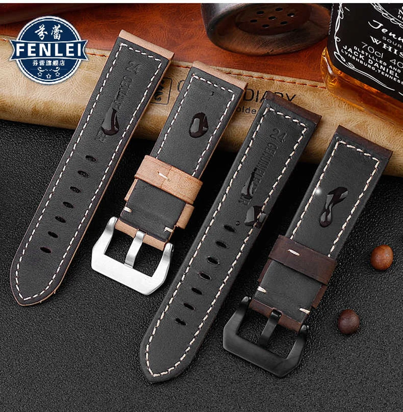 Retro Cow Leather Straps For Panerai PAM441 386 Watch Accessories Men\'s 20mm 22mm 24mm 26mm Watch Bands Frosted Cowhide Bracelet