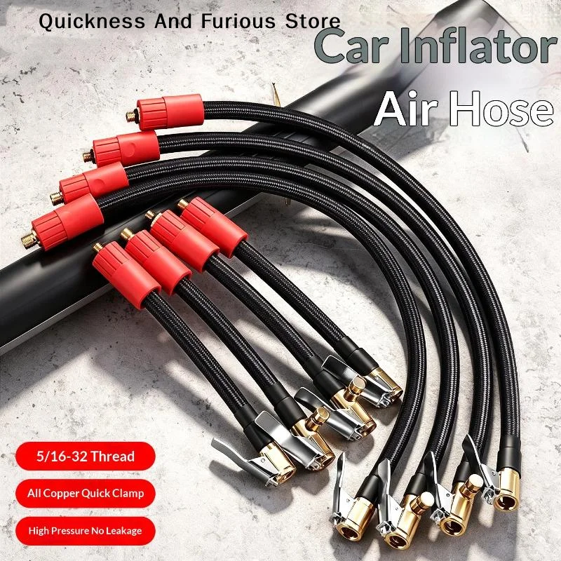 【MO】M6 Thread Air Inflator Extension Hose, Brass Lock On Air Chuck Rubber Tube With Heat Shield Sleeve For Car Motorcycle Tire