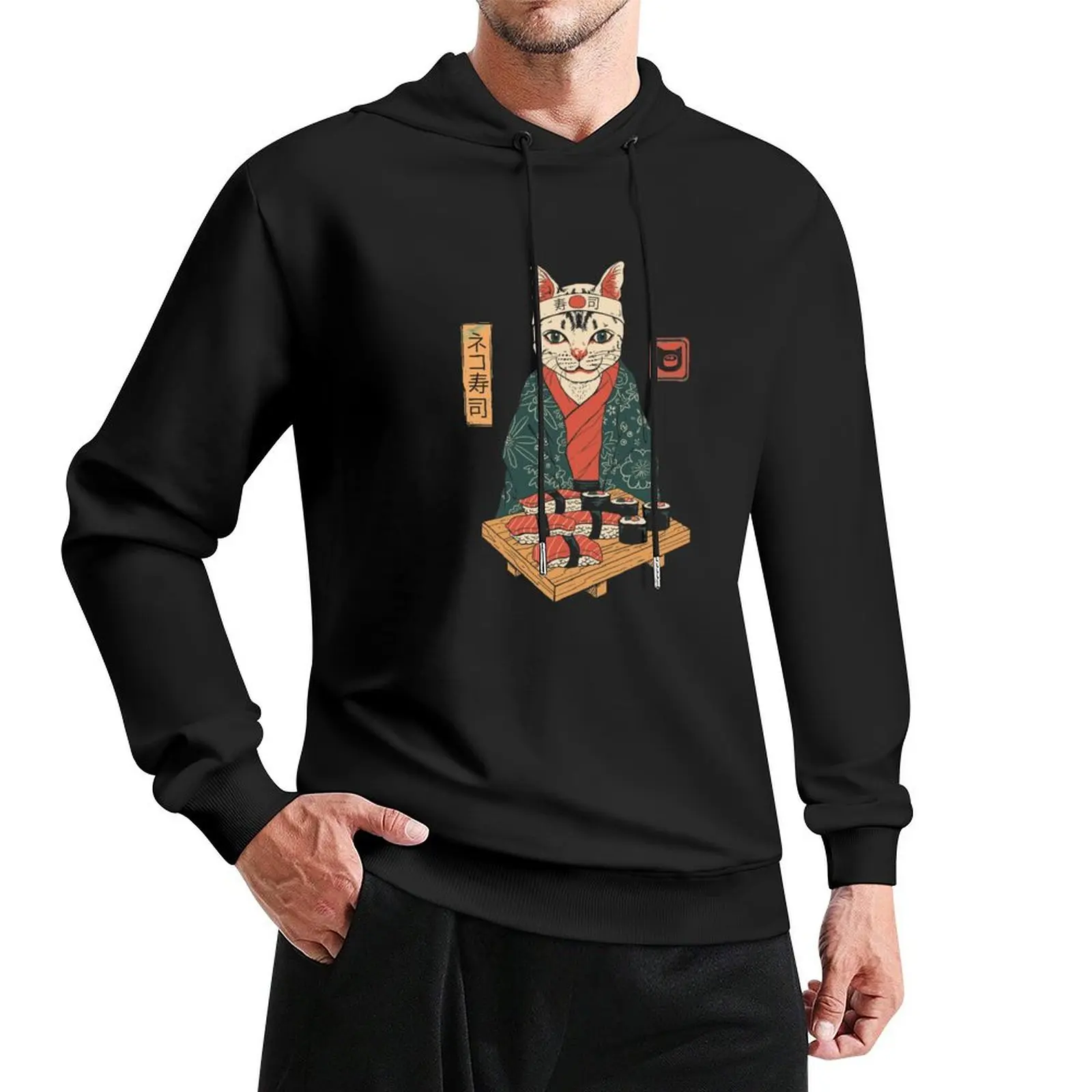 Neko Sushi Bar Pullover Hoodie mens clothes autumn korean style clothes new in hoodies & sweat-shirt