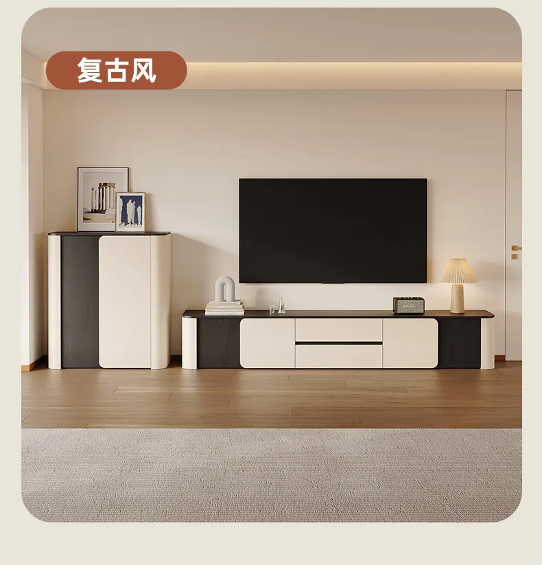HYS living room tv stand set - rounded corner, handle-free, floor-standing storage cabinet