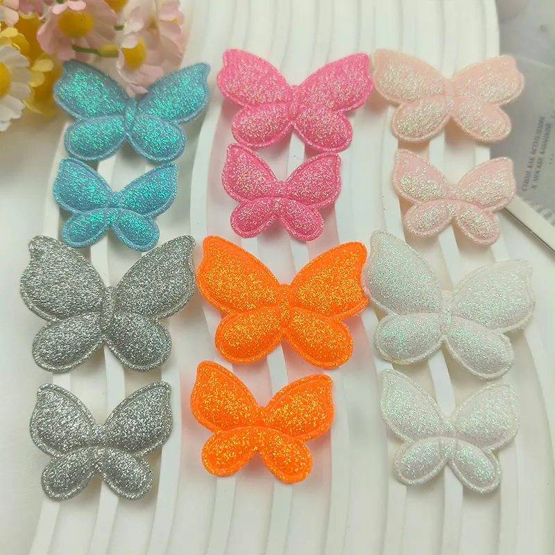 Appliques rembourrées en forme de papillon à paillettes, 60 pièces, pour couvre-chef, accessoires pour pinces à cheveux, chapeau, sac, emballage cadeau, patchs décoratifs