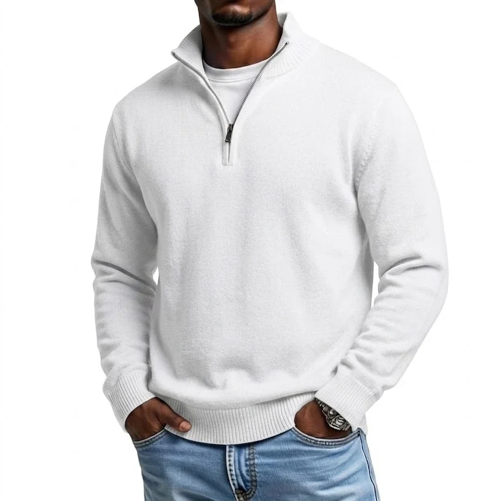 Herbst Herren Reißverschluss-Strickpullover T-Shirts Lässige Langarm Stehkragen Pullover Tops Warme Herbst-Winter-Jumper Oberteile Hemd Jacke – Detail 9