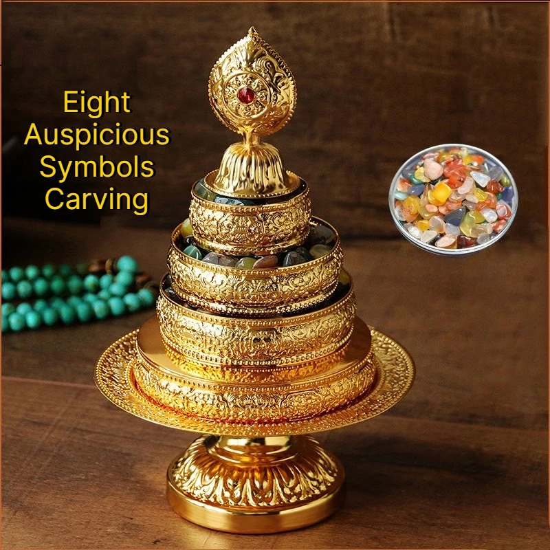 Alloy Mandala Plate Small Buddha Vessel Eight Auspicious Symbol Mandala Plate Praying Blessings Buddhist Worship Home Decoration