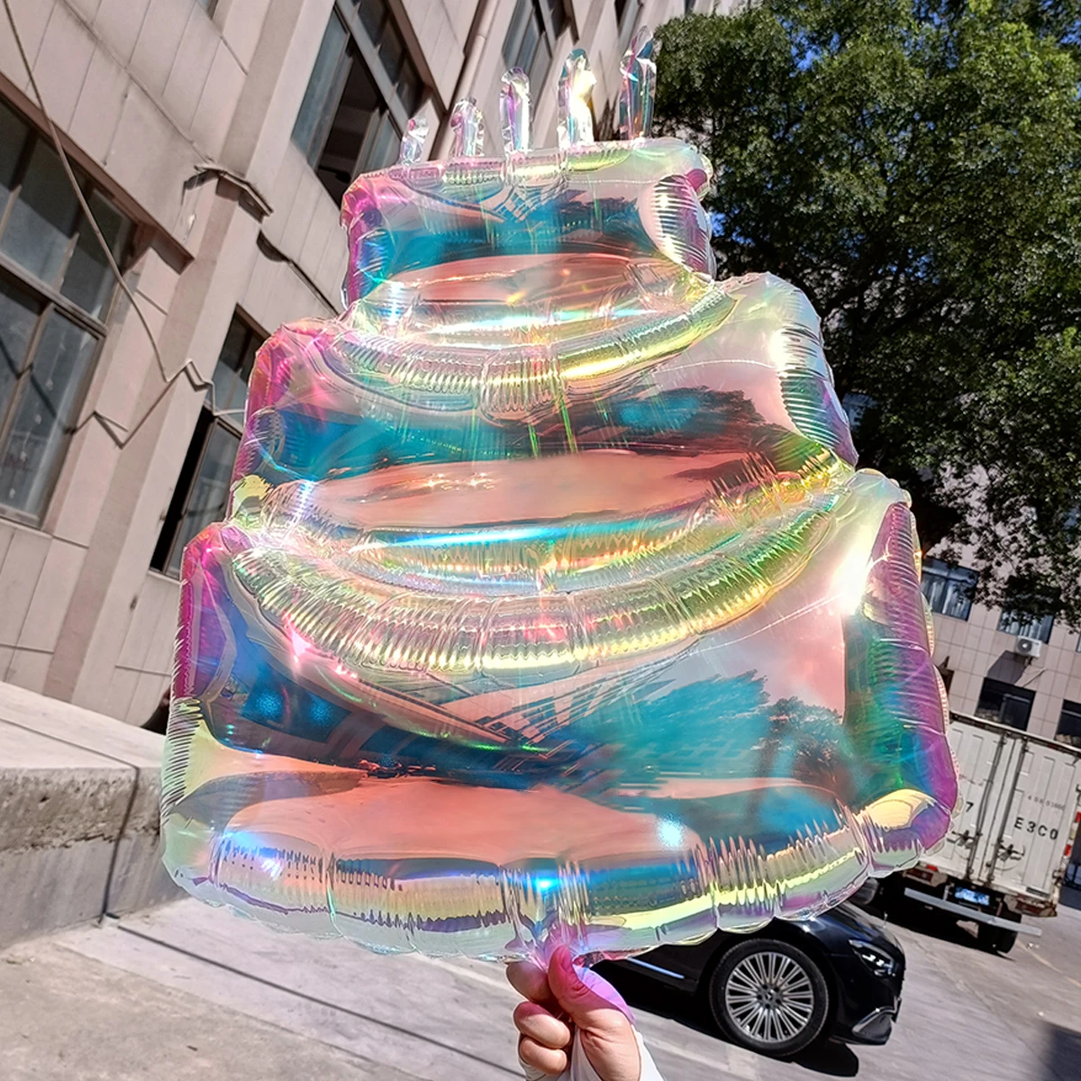 1-teilige bunte Kuchenballons, bunte transparente Aluminiumfolienballons für Geburtstagskuchen, Schieß-Requisiten für Geburtstagsfeiern – Detail 5