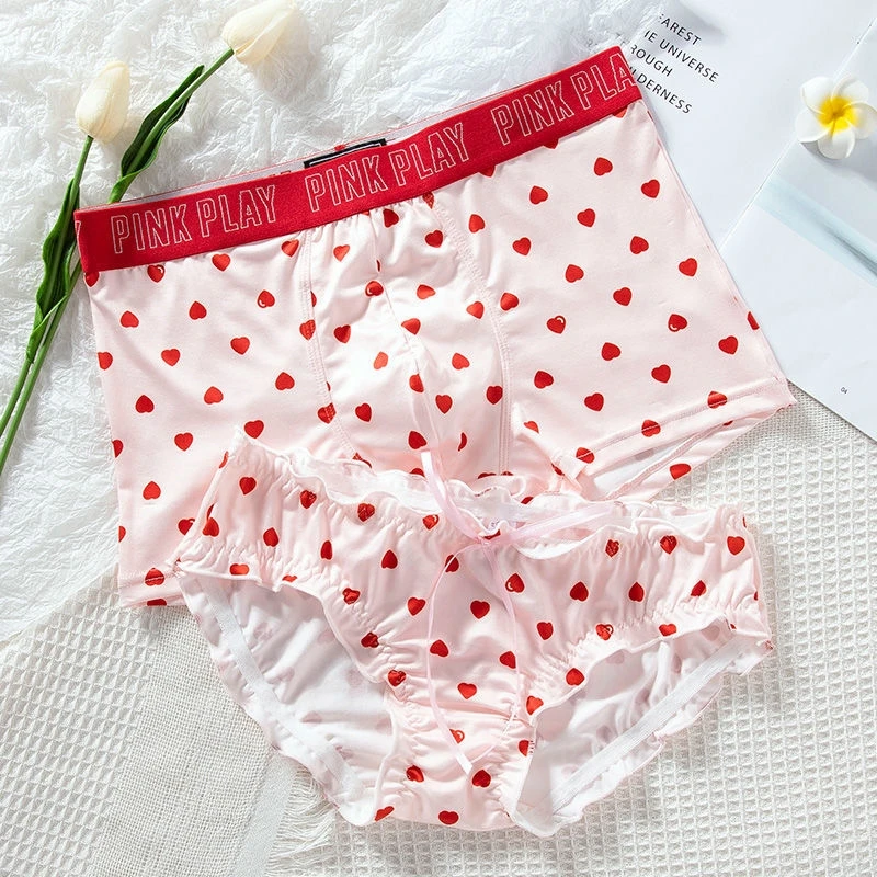 

Lovely Couple Panties Men's Boxers Women's Underwear Love's Underpants Sexy Lace Panties Women Low Waist Print Briefs Male Boxer