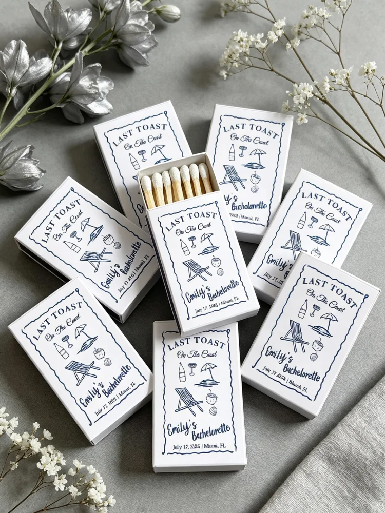 Bulk "Last Toast on the Coast" Personalized Matchboxes Custom Matchbooks Coastal Hen Party Bachelorette Favors Beach Bachelorett