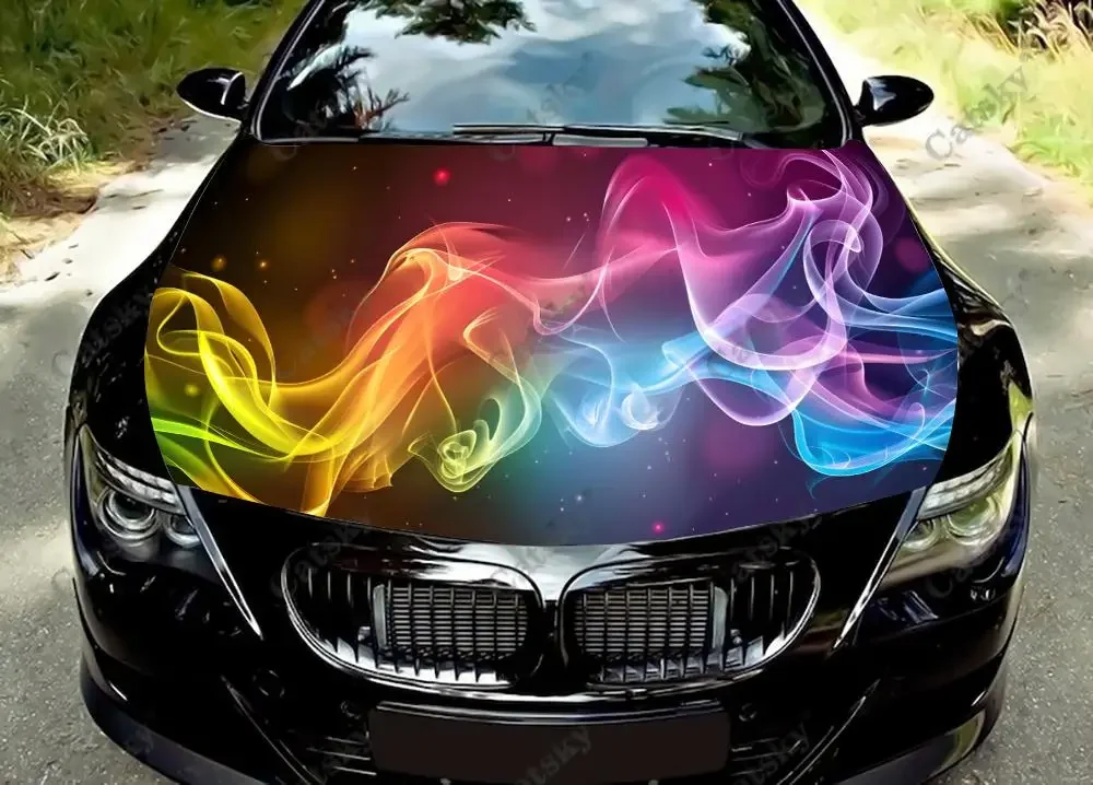 Vibrant Colored Smoke Car Hood Vinyl Stickers Wrap Vinyl Film Engine Cover Decals Sticker Universal Car Hood Protective Film