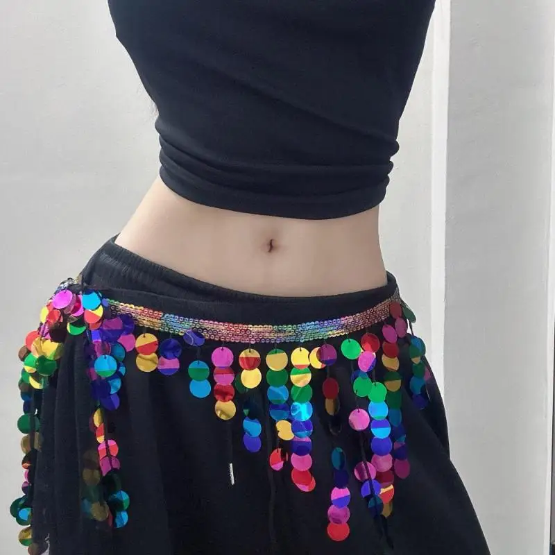 Mode Pailletten Quasten Taille Kette Für Frauen Mädchen Bauchtanz Jazz Dance Hip Hop Gürtel Taille Zubehör – Detail 5