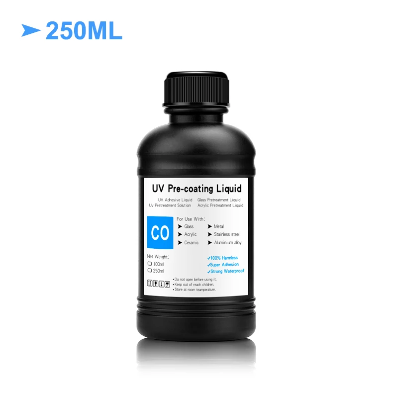 250ML No Odor UV Coating Fluid UV Pretreatment Solution For UV Flatbed Printer For Glass Wood Metal Crystal Leather Ceramic PVC