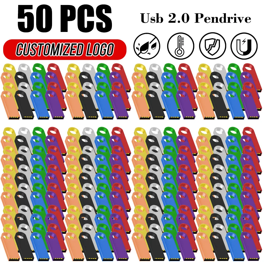 

50Pcs/lot Metal 2.0 Usb Flash Drives Pendrive 1GB 2GB 4GB 8GB 16GB Pen Drive 32GB 64GB 128MB Memory Sticks Free Customized Logo