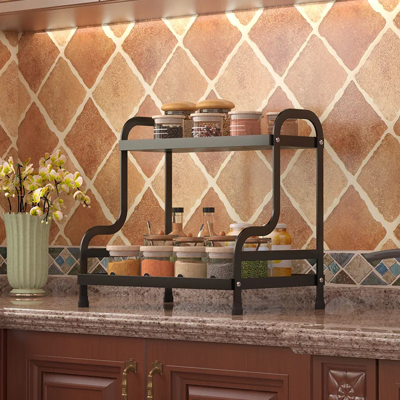 Kitchen Double-layer countertop storage rack Multifunctional large-capacity desktop rack Storage seasoning tank Seasoning bag