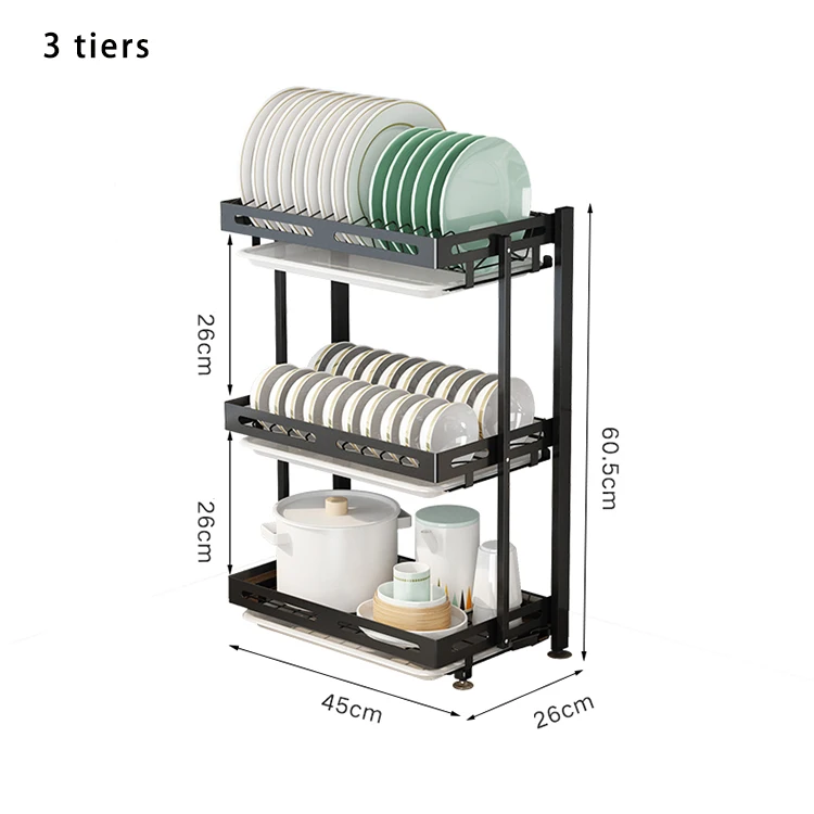 Wholesale New No Drilling 3 Tier Wall Hanging Tableware Drain Dry Kitchen Organizer Folding Free Installation Storage Dish Rack