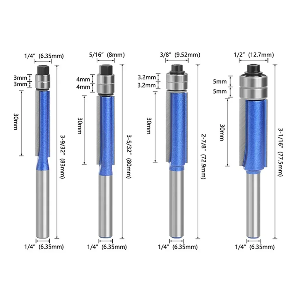 1pc 6.35mm Shank Double Bearing Flush Trim Bit Router Bit Woodworking Milling Cutter For Wood Bit Face Mill 5/16 1/2 3/8