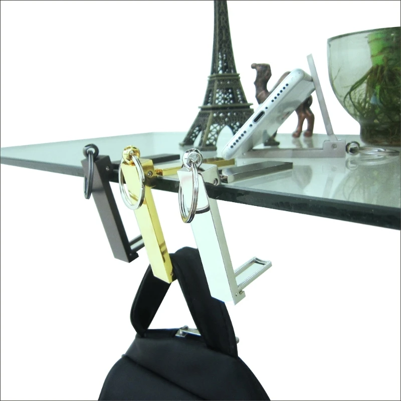 Portable Stainless Steel Keychain Foldable Purse Bag Hook Phone Stand Handbag Table Holder Hanger Convenient Use Dropshipping