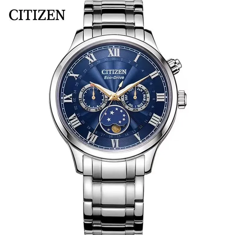 Original CITIZEN Starry Sky Watch Moon Phase for Men Date Multifunctional Business Waterproof Leather Strap New Quartz Watches