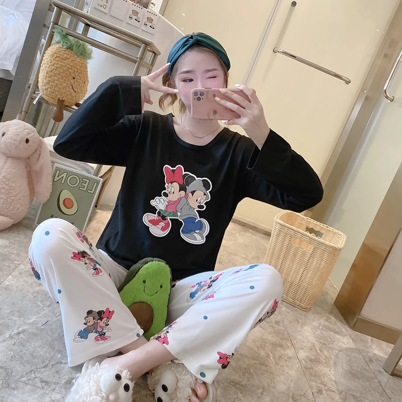 Cartoon Disney Snow White Pajamas Autumn Crew Neck Long Sleeve Pants Two-piece Winnie the Pooh Loungewear Women's Pajamas