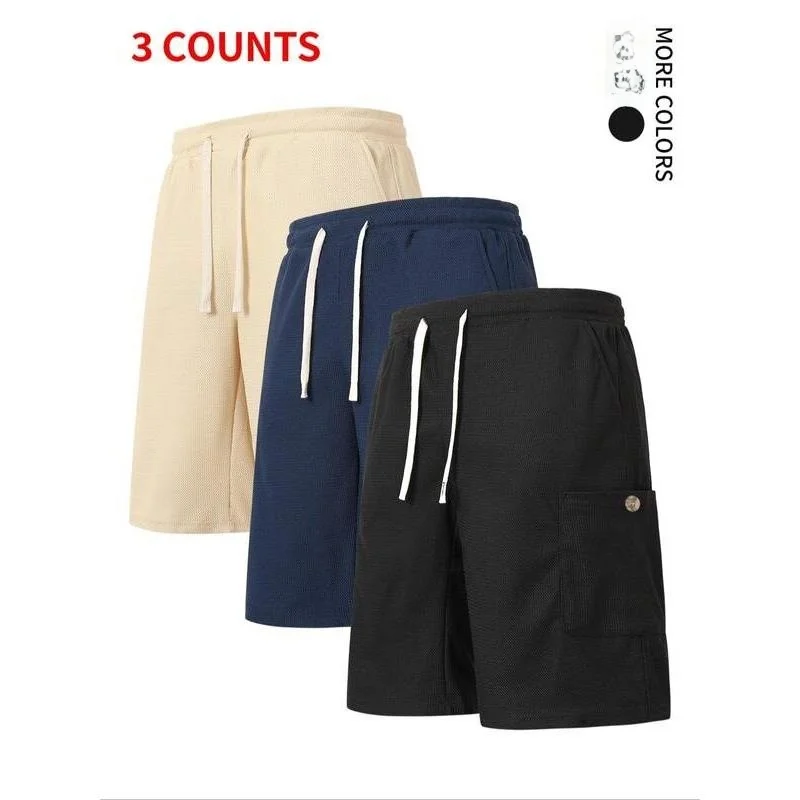 Men's Waffle Knit Shorts Straight Leg Fit mid Stretch Spring Season Neutral Style Other Material 100% Casual Pants