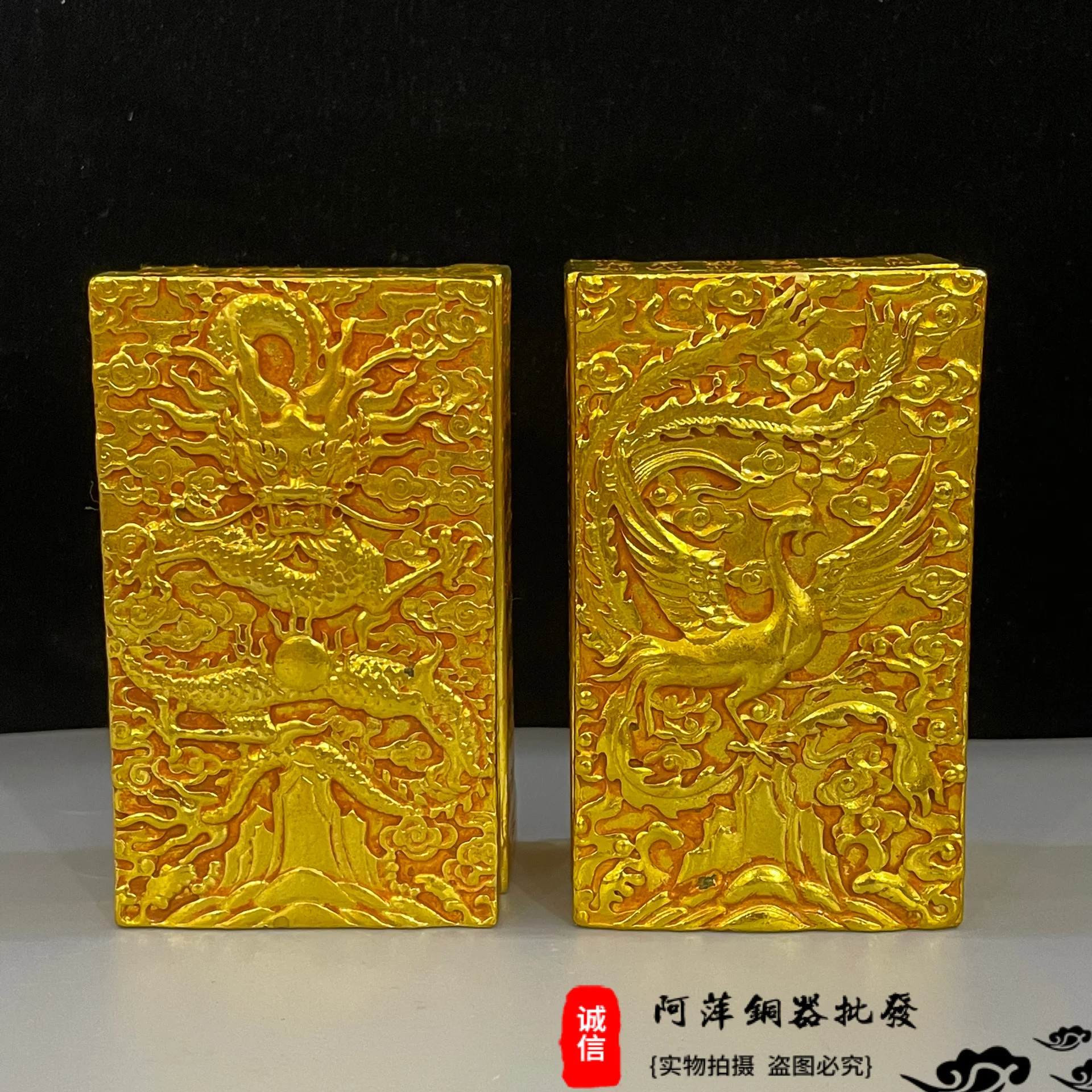 Collection grade Qing Dynasty royal relief gilt dragon phoenix overprint solid phoenix seal dragon seal right seal ornament