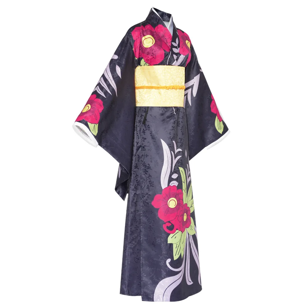 Japanese Anime Suzumie Nagato Kimono Robe Flower Print Stage Geisha Yukata Sweet Cosplay Costume Set