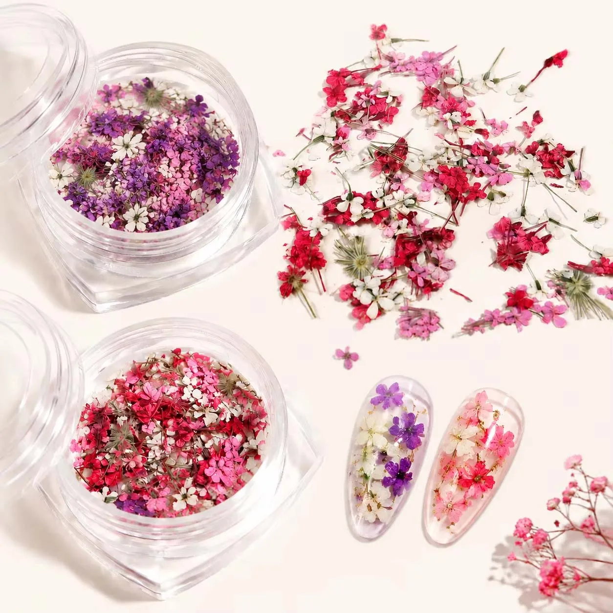 1box Mixed Colors False Flowers Nail Charm Leaves Cluster Spring Summer Nail Supplies 3D Floral Nail Art Parts